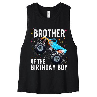 Brother Of The Birthday Boy Monster Truck Family Matching Women's Racerback Cropped Tank