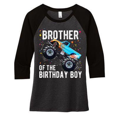 Brother Of The Birthday Boy Monster Truck Family Matching Women's Tri-Blend 3/4-Sleeve Raglan Shirt