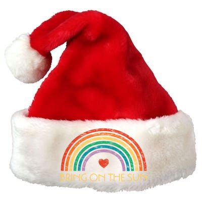 Bring On The Sun Cheerful Summer Sunshine Retro Rainbow Gift Premium Christmas Santa Hat