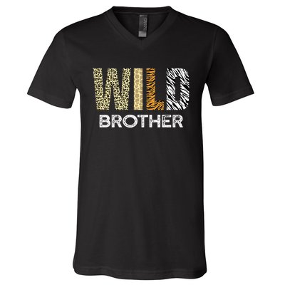 Brother Of The Wild One Zoo Birthday Safari Jungle Animal V-Neck T-Shirt