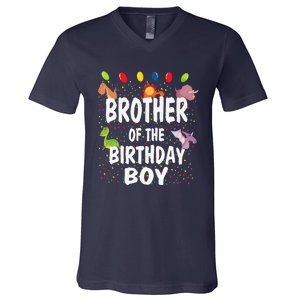 Brother Of The Birthday Dino Theme Bday Party V-Neck T-Shirt