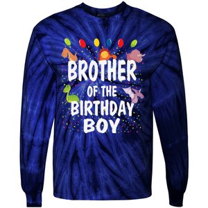 Brother Of The Birthday Dino Theme Bday Party Tie-Dye Long Sleeve Shirt