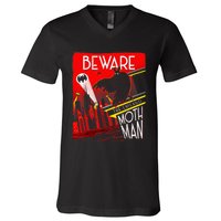 Beware Of The Chicago Mothman! Art Deco Pop Culture Cryptid V-Neck T-Shirt