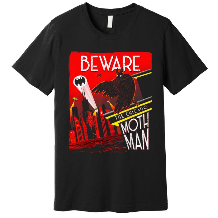 Beware Of The Chicago Mothman! Art Deco Pop Culture Cryptid Premium T-Shirt