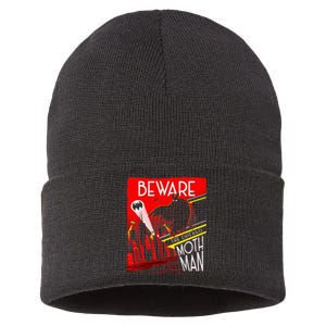 Beware Of The Chicago Mothman! Art Deco Pop Culture Cryptid Sustainable Knit Beanie