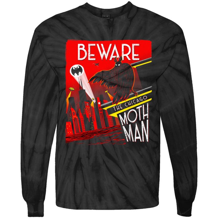 Beware Of The Chicago Mothman! Art Deco Pop Culture Cryptid Tie-Dye Long Sleeve Shirt