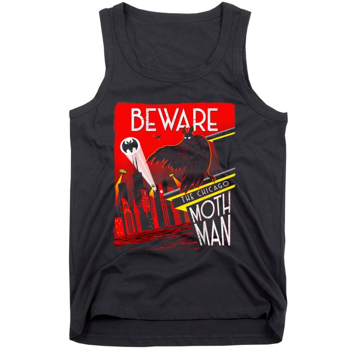 Beware Of The Chicago Mothman! Art Deco Pop Culture Cryptid Tank Top