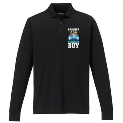 Brother Of The Birthday Boy Matching Video Gamer Birthday Performance Long Sleeve Polo