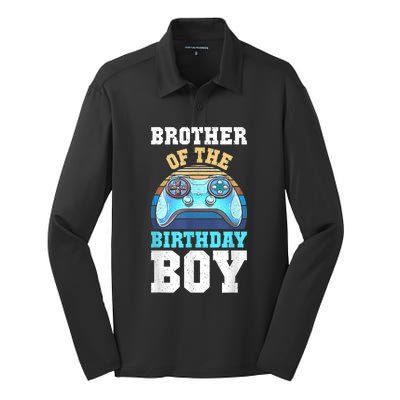 Brother Of The Birthday Boy Matching Video Gamer Birthday Silk Touch Performance Long Sleeve Polo