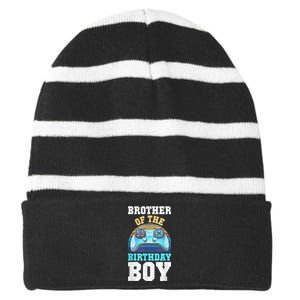 Brother Of The Birthday Boy Matching Video Gamer Birthday Striped Beanie with Solid Band