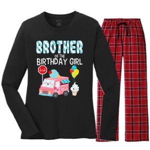 Brother Of The Birthday Girl Ice Cream Truck Bday Party Women's Long Sleeve Flannel Pajama Set 