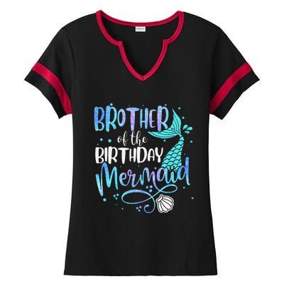 Brother Of The Birthday Mermaid Family Matching Party Squad Ladies Halftime Notch Neck Tee