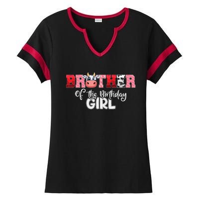 Brother of The Birthday  Cow Family Cow Farm Matching Ladies Halftime Notch Neck Tee