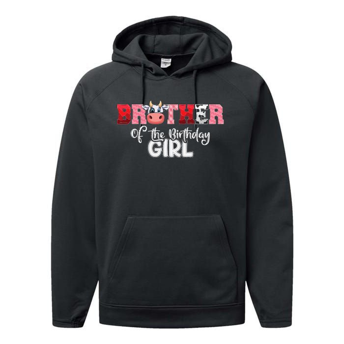 Brother of The Birthday  Cow Family Cow Farm Matching Performance Fleece Hoodie