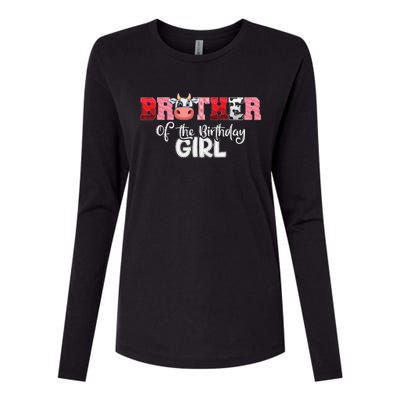 Brother of The Birthday  Cow Family Cow Farm Matching Womens Cotton Relaxed Long Sleeve T-Shirt