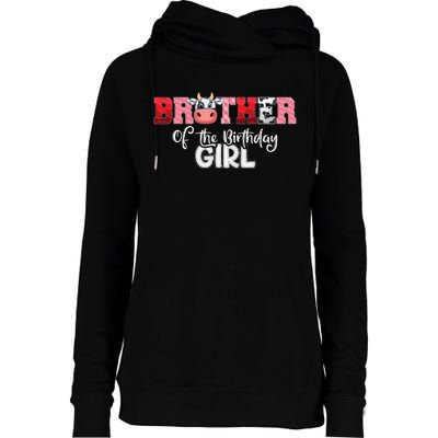 Brother of The Birthday  Cow Family Cow Farm Matching Womens Funnel Neck Pullover Hood