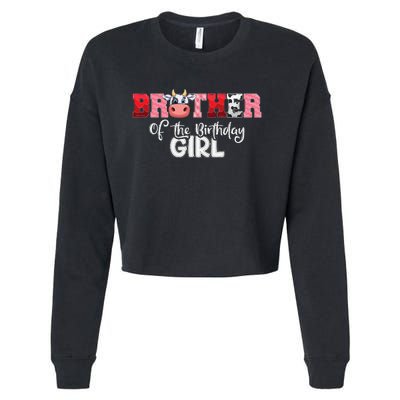 Brother of The Birthday  Cow Family Cow Farm Matching Cropped Pullover Crew