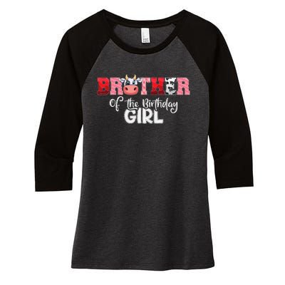 Brother of The Birthday  Cow Family Cow Farm Matching Women's Tri-Blend 3/4-Sleeve Raglan Shirt