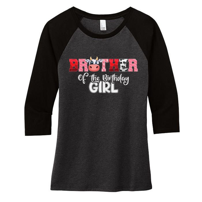 Brother of The Birthday  Cow Family Cow Farm Matching Women's Tri-Blend 3/4-Sleeve Raglan Shirt