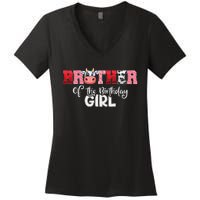 Brother of The Birthday  Cow Family Cow Farm Matching Women's V-Neck T-Shirt