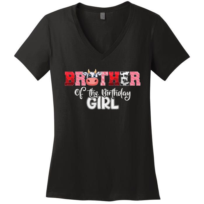 Brother of The Birthday  Cow Family Cow Farm Matching Women's V-Neck T-Shirt