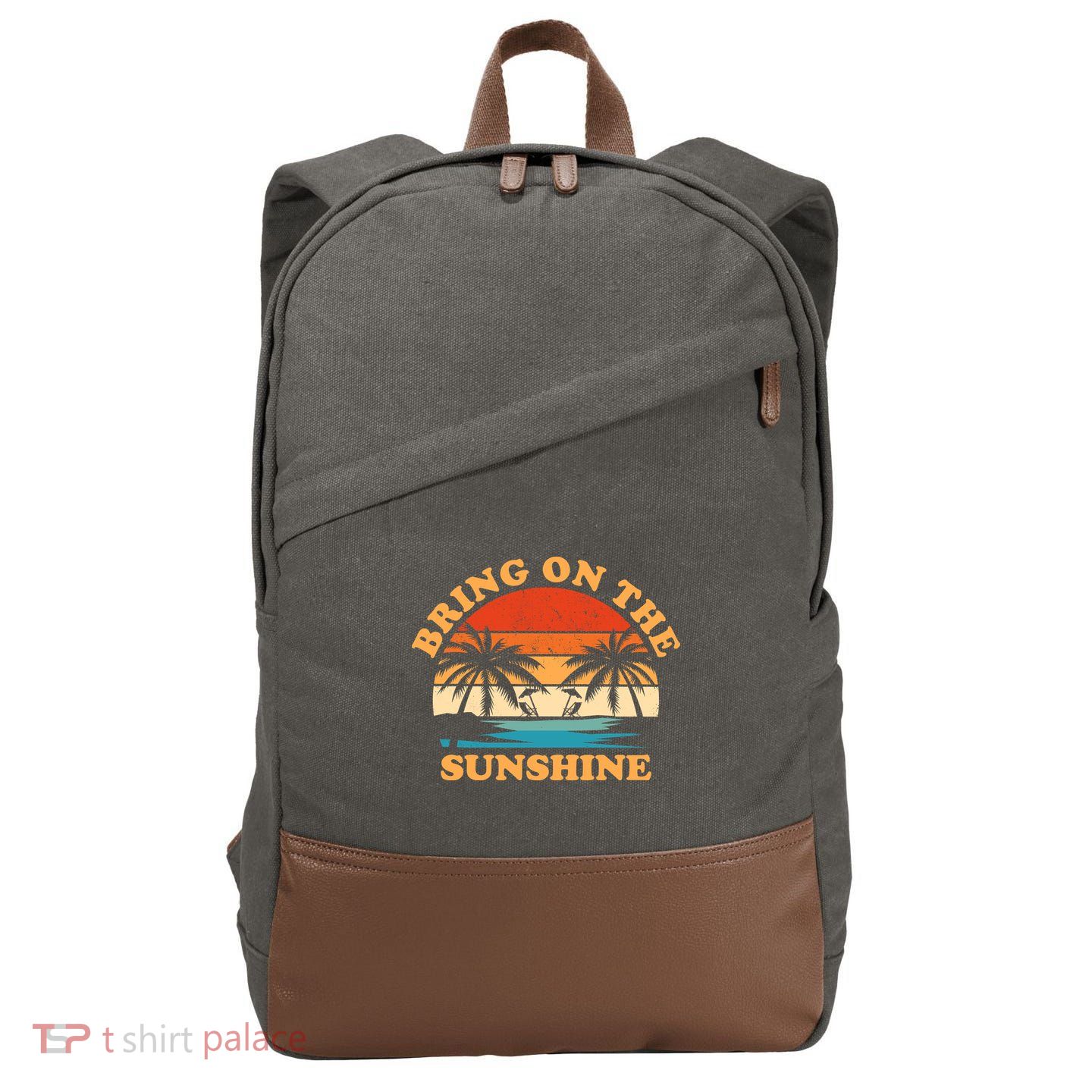 Bring On The Sunshine Retro Sunset Tropical Cotton Canvas Backpack