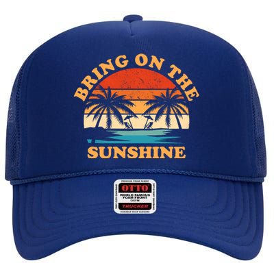 Bring On The Sunshine Retro Sunset Tropical High Crown Mesh Back Trucker Hat