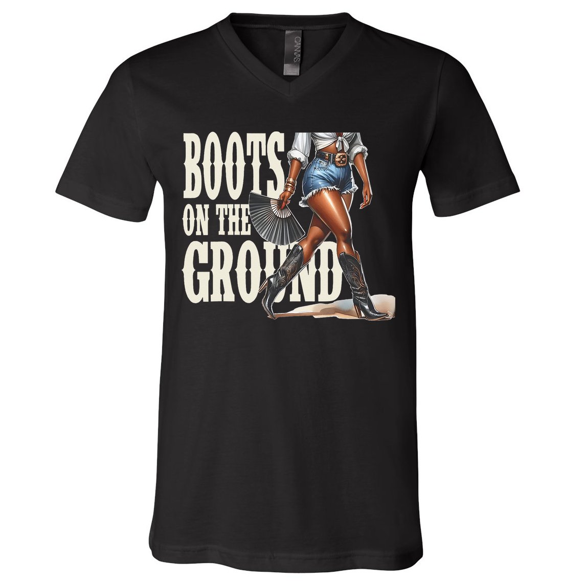 Boots On The Ground Black Cowgirl Melanin Women Gift V-Neck T-Shirt