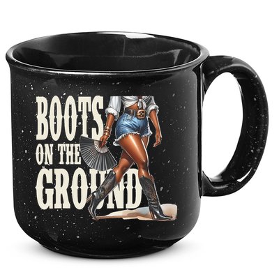 Boots On The Ground Black Cowgirl Melanin Women Gift 15oz Campfire Ceramic Mug