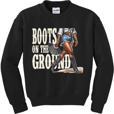 Boots On The Ground Black Cowgirl Melanin Women Gift Kids Sweatshirt