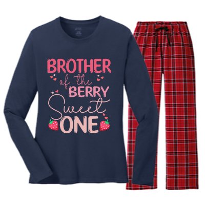 Brother Of The Berry Sweet One Strawberry First Birthday Women's Long Sleeve Flannel Pajama Set 