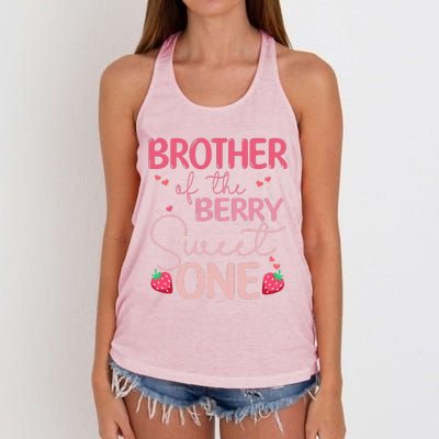 Brother Of The Berry Sweet One Strawberry First Birthday Women's Knotted Racerback Tank