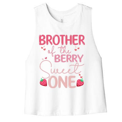 Brother Of The Berry Sweet One Strawberry First Birthday Women's Racerback Cropped Tank