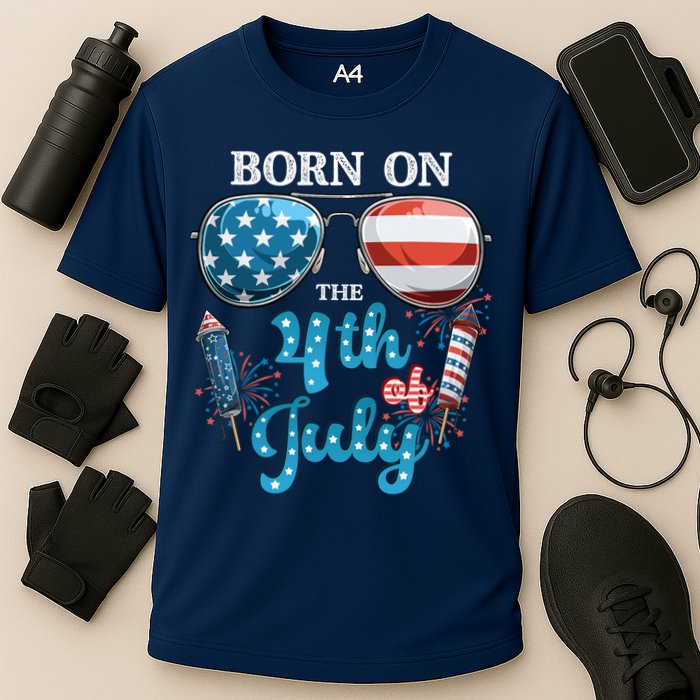 Born On The Fourth Of July 4th Of July Birthday Patriotic Cooling Performance Crew T-Shirt