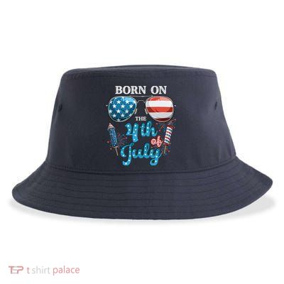 Born On The Fourth Of July 4th Of July Birthday Patriotic Sustainable Bucket Hat