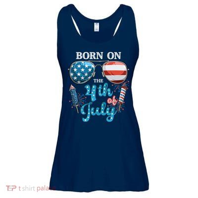 Born On The Fourth Of July 4th Of July Birthday Patriotic Ladies Essential Flowy Tank
