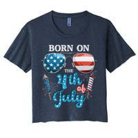Born On The Fourth Of July 4th Of July Birthday Patriotic Women's Crop Top Tee