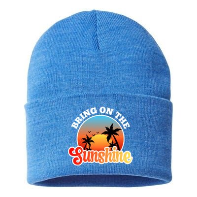 Bring On The Sunshine Summer Vacations Palm Trees Sunset Cute Gift Sustainable Knit Beanie