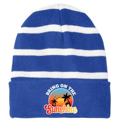 Bring On The Sunshine Summer Vacations Palm Trees Sunset Cute Gift Striped Beanie with Solid Band