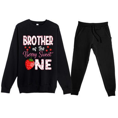 Brother Of The Berry Sweet One Strawberry First Birthday Premium Crewneck Sweatsuit Set