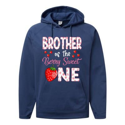 Brother Of The Berry Sweet One Strawberry First Birthday Performance Fleece Hoodie