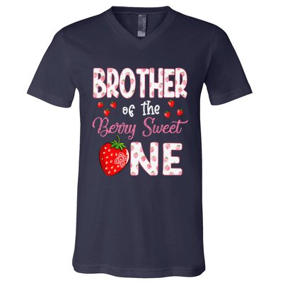 Brother Of The Berry Sweet One Strawberry First Birthday V-Neck T-Shirt