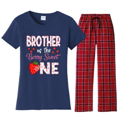 Brother Of The Berry Sweet One Strawberry First Birthday Women's Flannel Pajama Set