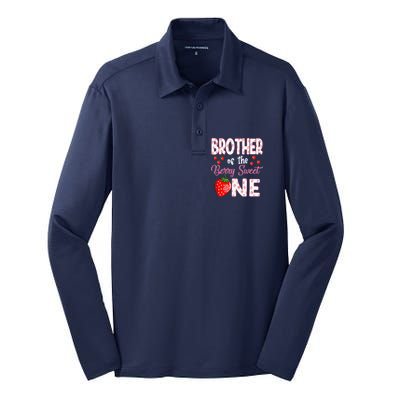 Brother Of The Berry Sweet One Strawberry First Birthday Silk Touch Performance Long Sleeve Polo