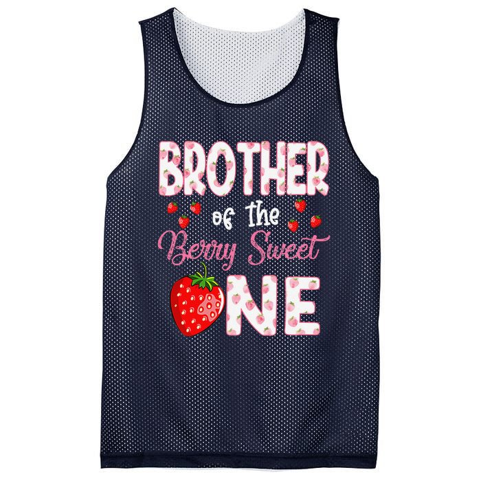 Brother Of The Berry Sweet One Strawberry First Birthday Mesh Reversible Basketball Jersey Tank