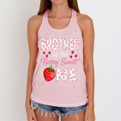 Brother Of The Berry Sweet One Strawberry First Birthday Women's Knotted Racerback Tank