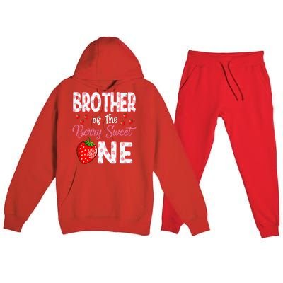 Brother Of The Berry Sweet One Strawberry First Birthday Premium Hooded Sweatsuit Set