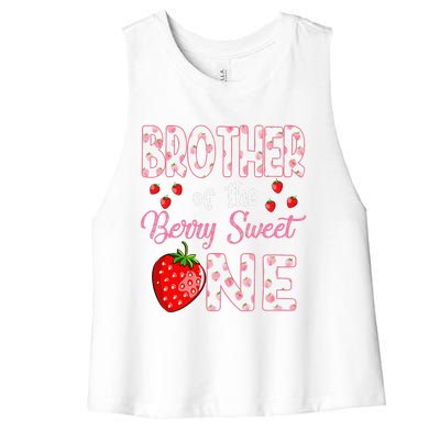 Brother Of The Berry Sweet One Strawberry First Birthday Women's Racerback Cropped Tank