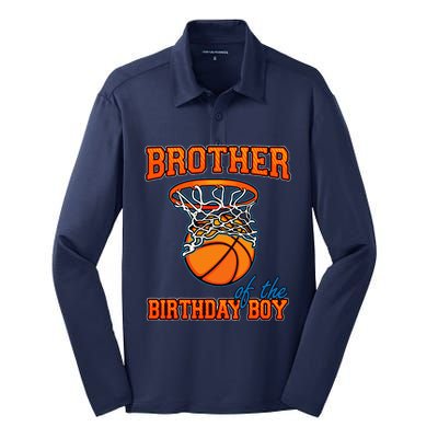 Brother Of The Birthday Boy Basketball Birthday Family Party Silk Touch Performance Long Sleeve Polo