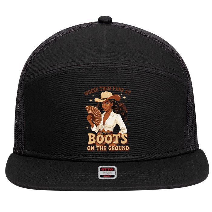 Boots On The Ground Where Them Fans At Black Cowgirl 7 Panel Mesh Trucker Snapback Hat